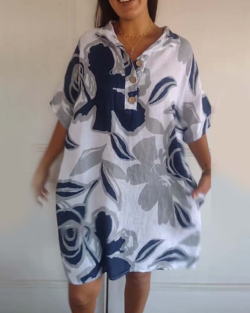 Yvonne | Floral Half-Button Relaxed Shirt Midi Dress