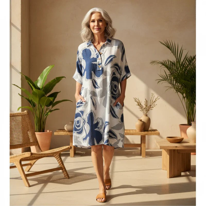 Yvonne | Floral Half-Button Relaxed Shirt Midi Dress