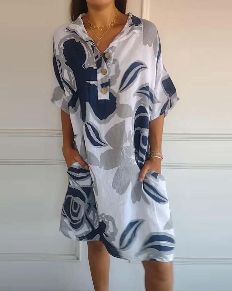 Yvonne | Floral Half-Button Relaxed Shirt Midi Dress