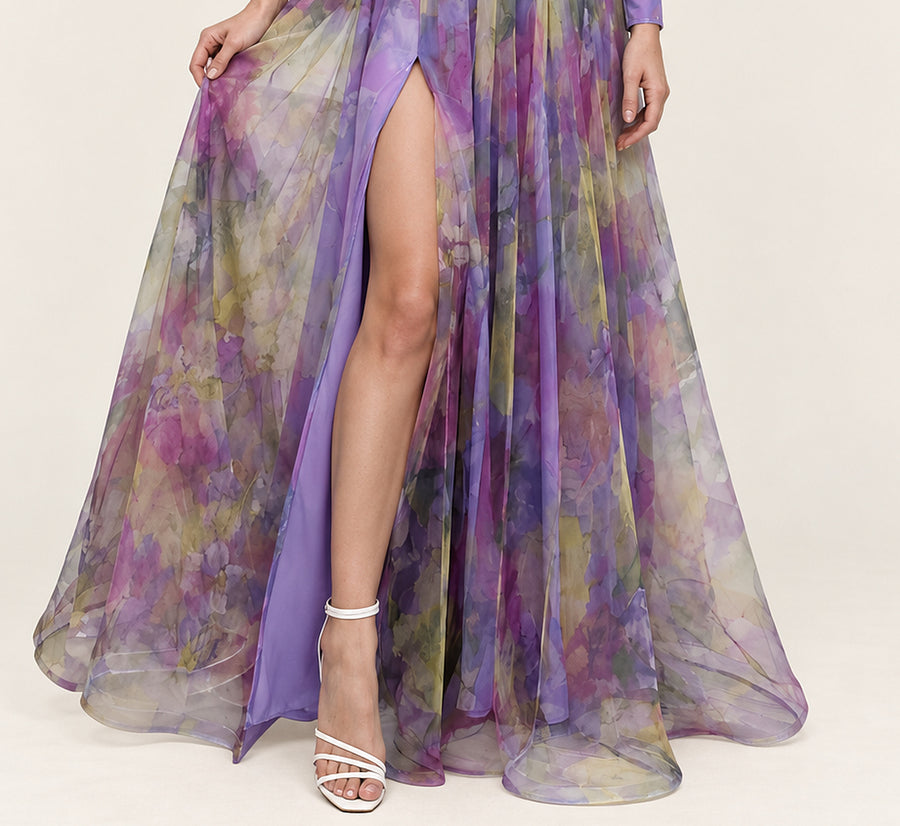 Ada | One-Shoulder Rosette Waist High-Split Maxi Dress