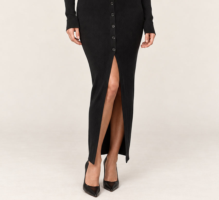Lark | Button-Front Ribbed Knit Maxi Dress