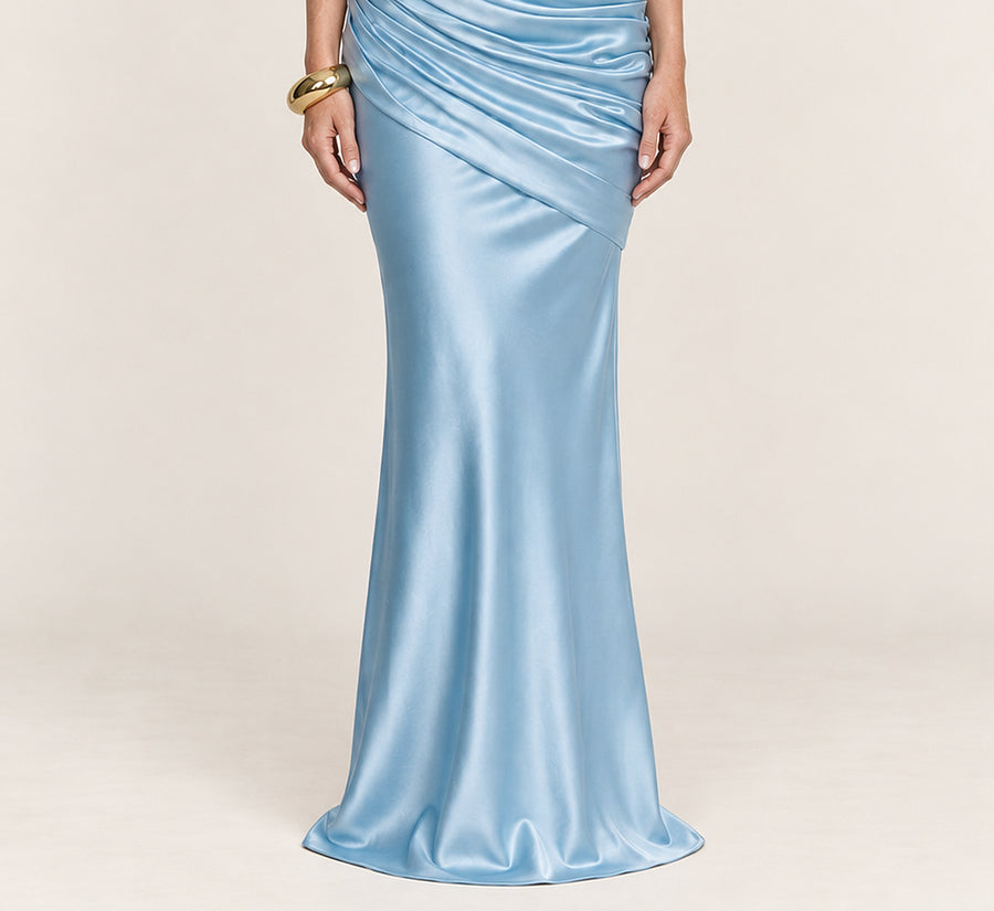Clara | One-Shoulder Draped Hip Fishtail Maxi Dress