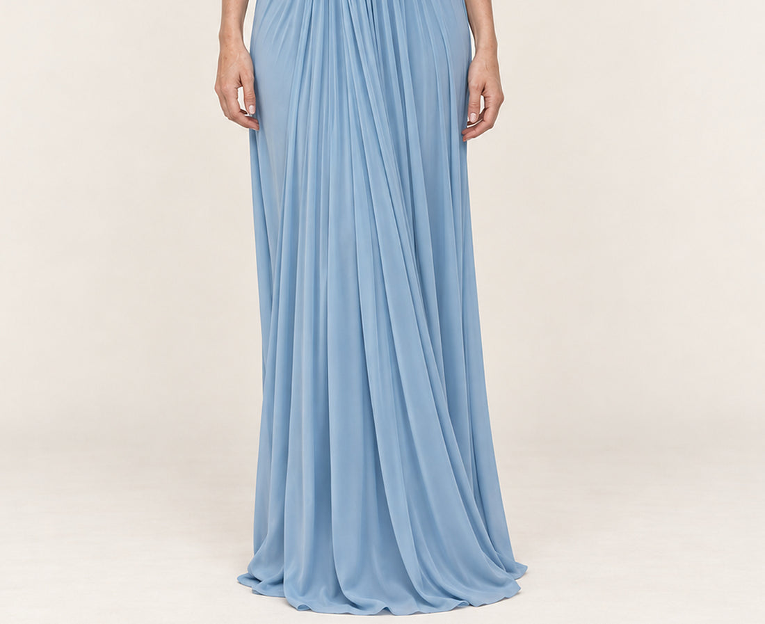 Elena | Draped Cape High-Neck Pleated Maxi Dress