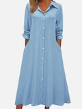 Women’s Button Front Midi Shirt Dress – Relaxed Fit