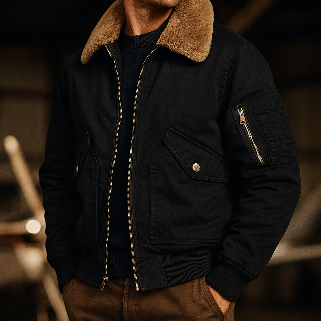 Men's Classic Bomber Jacket Trucker Fleece Inner