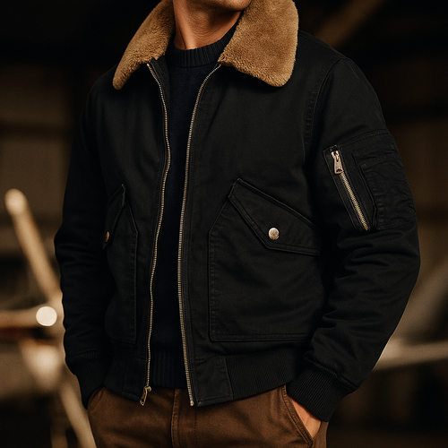Bomber Jacket – Fleece-Lined Shearling Collar – Regular Fit – Men's Winter Outerwear Australia