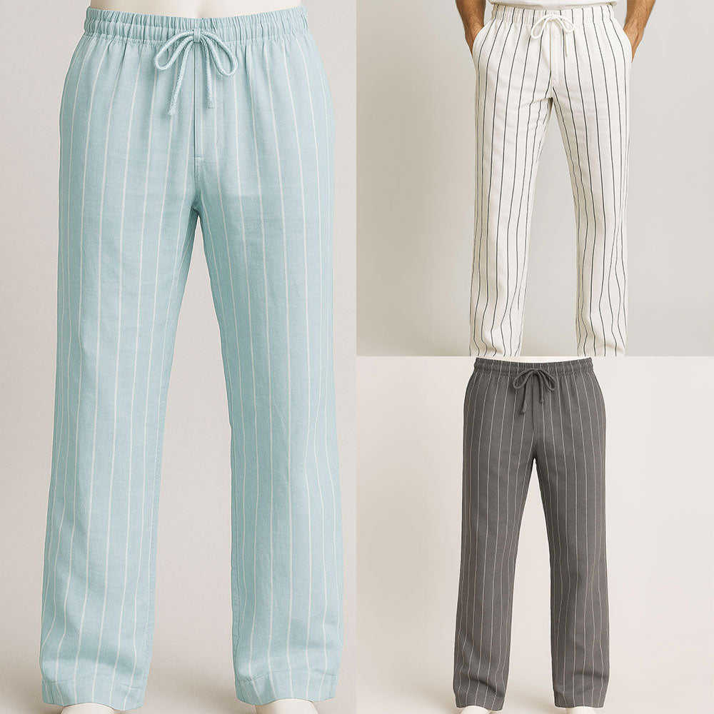 Stripes Linen Men Lightweight Breathable Pants