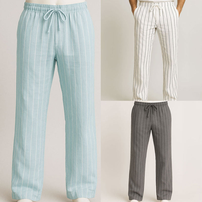 Linen Trousers – Striped Lightweight Breathable – Relaxed Fit – Men's Casual Australia