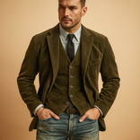 Corduroy Blazer – Textured Modern Fit – Men's Smart Casual Jacket Australia in ArmyGreen