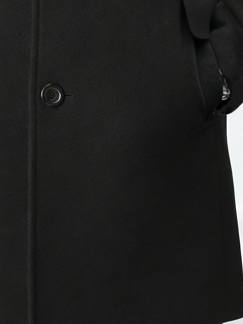 Trench Coat – Wool Blend Black – Mid-Length Tailored Fit – Men's Business Winter Coat Australia