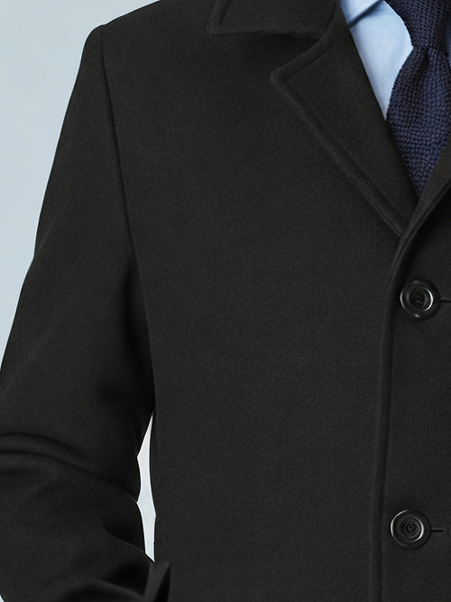 Trench Coat – Wool Blend Black – Mid-Length Tailored Fit – Men's Business Winter Coat Australia