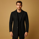 Trench Coat – Two-Button Classic – Tailored Fit – Men's Winter Overcoat Australia in Black