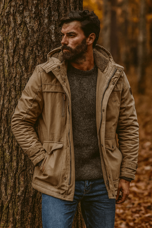 Winter Jacket – Fleece-Lined Showerproof Detachable Hood – Regular Fit – Men's Winter Outerwear Australia