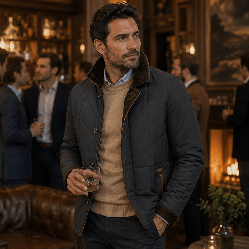 Quilted Jacket – Faux Fur Collar Tailored – Regular Fit – Men's Winter Outerwear Australia