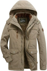 Winter Jacket – Fleece-Lined Showerproof Detachable Hood – Regular Fit – Men's Winter Outerwear Australia in Khaki