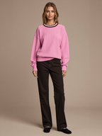 Women's Textured Sweater worn by model, waffle knit texture, front view