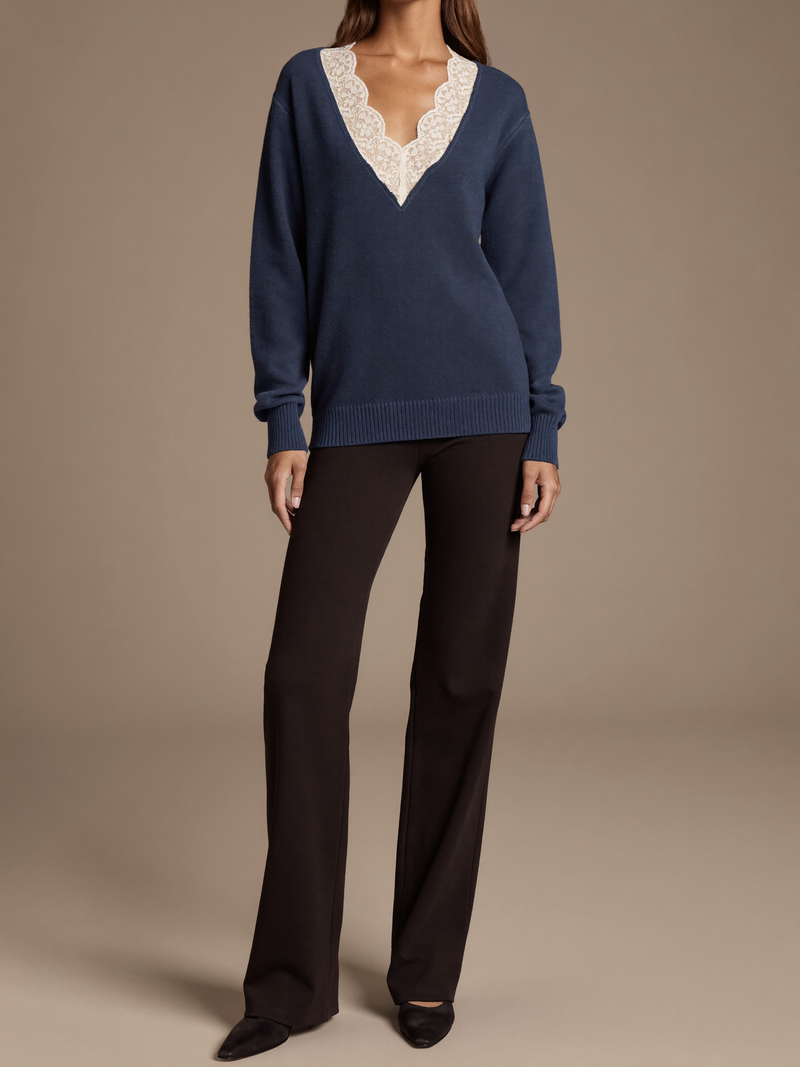 Maya | Lace Trimmed V-Neck Sweater