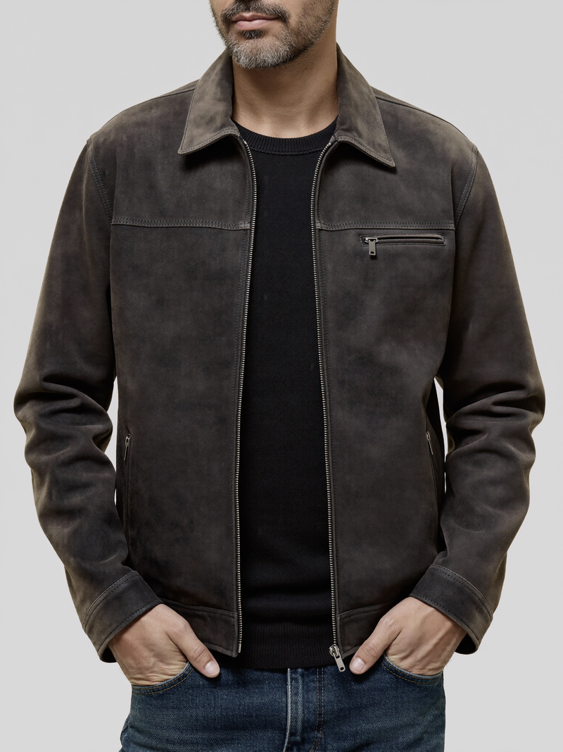 Leather Jacket – Genuine Zip-Up Minimalist – Regular Fit – Men's Casual Outerwear Australia