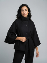 Women's Wrap Jacket – Warm Structured Collar – Winter Australia in Black