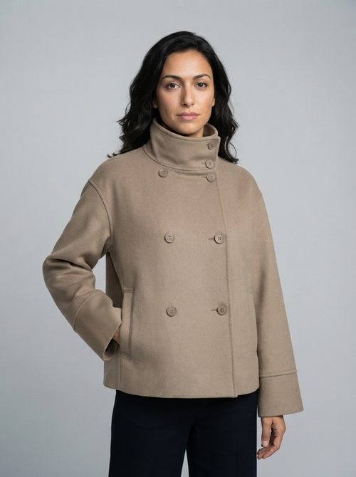 Women's Cropped Jacket – Double-Breasted Wool Blend – Winter Office Australia