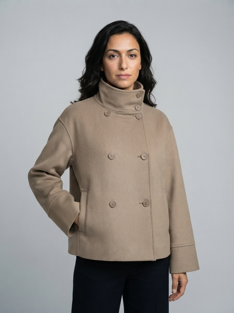 Women's Cropped Jacket – Double-Breasted Wool Blend – Winter Office Australia