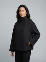 Women's Cropped Jacket – Double-Breasted Wool Blend – Winter Office Australia in Black