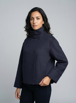 Women's Cropped Jacket – Double-Breasted Wool Blend – Winter Office Australia in Dark Blue