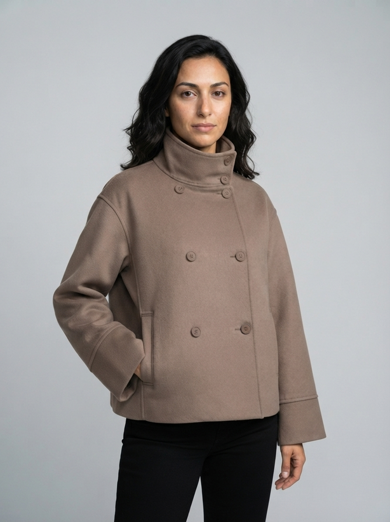 Women's Cropped Jacket – Double-Breasted Wool Blend – Winter Office Australia