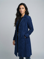 Women's Trench Coat – Double-Breasted Structured – Winter Australia in Dark Blue