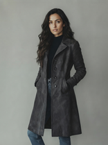 Women's Trench Coat – Double-Breasted Structured – Winter Australia in Dark Gray