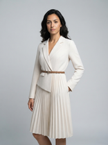 Blazer Midi Dress – Pleated Belted – Women's Tailored Workwear Australia in Beige