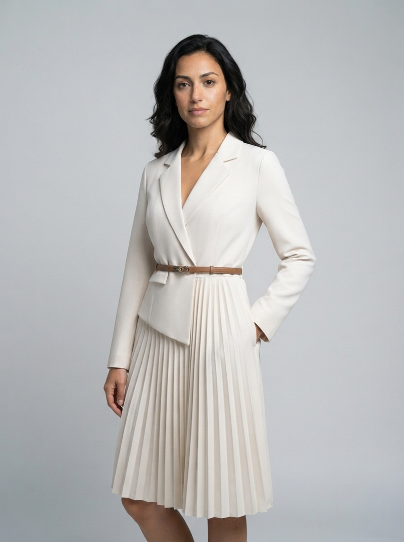 Blazer Midi Dress – Pleated Belted – Women's Tailored Workwear Australia