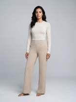 Women's Stretch Trousers – High-Waist Elastic – Office Casual Australia in Cream