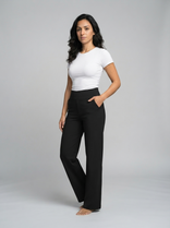 Women's Stretch Trousers – High-Waist Elastic – Office Casual Australia in Black