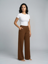 Women's Stretch Trousers – High-Waist Elastic – Office Casual Australia in Dark Brown