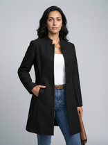 Women's Wool Blend Coat – Tailored Stand Collar – Winter Australia in Black