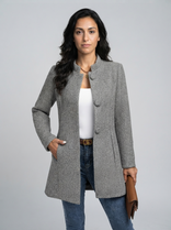 Women's Wool Blend Coat – Tailored Stand Collar – Winter Australia in Grey