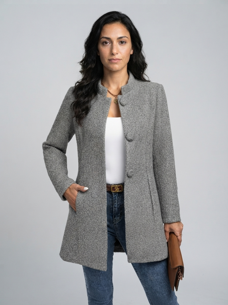Women's Wool Blend Coat – Tailored Stand Collar – Winter Australia
