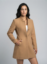 Women's Wool Blend Coat – Tailored Stand Collar – Winter Australia in Camel