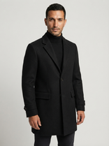 Wool Overcoat – Notched Lapel Long Length – Tailored Fit – Men's Winter Coat Australia in Black