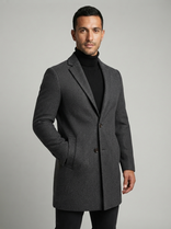 Wool Overcoat – Notched Lapel Long Length – Tailored Fit – Men's Winter Coat Australia in Grey