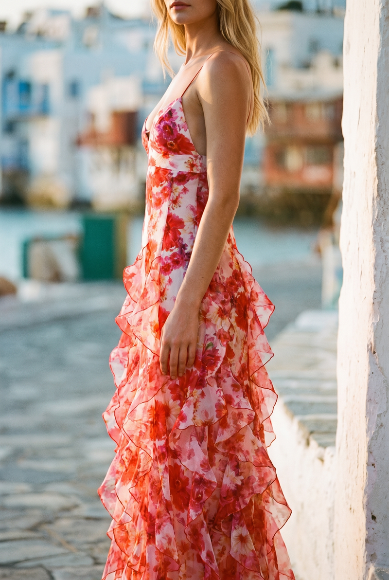 Cleo Tiered Maxi Dress | Women's V-Neck Occasion Gown