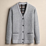 Men’s Textured Knit Cardigan – Cotton Blend Button-Up Design in Grey