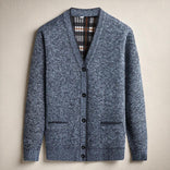Men’s Textured Knit Cardigan – Cotton Blend Button-Up Design in Blue Grey