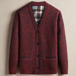 Men’s Textured Knit Cardigan – Cotton Blend Button-Up Design in Red