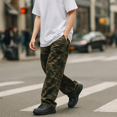 Cargo Pants – Camouflage Print Wide-Leg – Men's Casual Australia