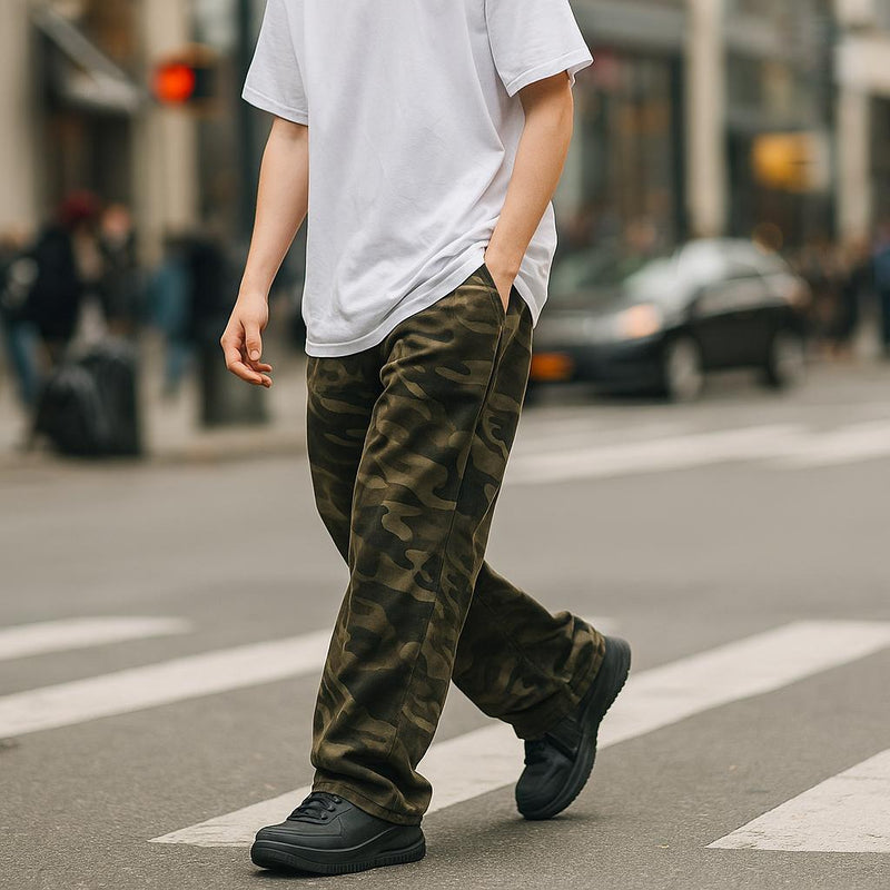 Cargo Pants – Camouflage Print Wide-Leg – Men's Casual Australia