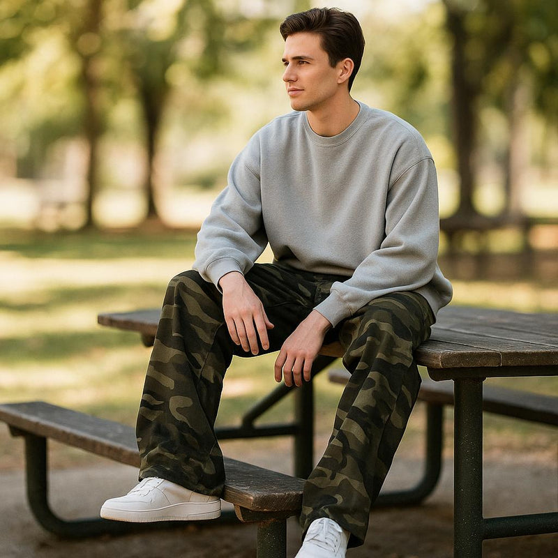 Cargo Pants – Camouflage Print Wide-Leg – Men's Casual Australia