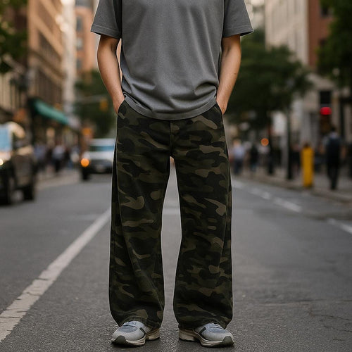 Cargo Pants – Camouflage Print Wide-Leg – Men's Casual Australia