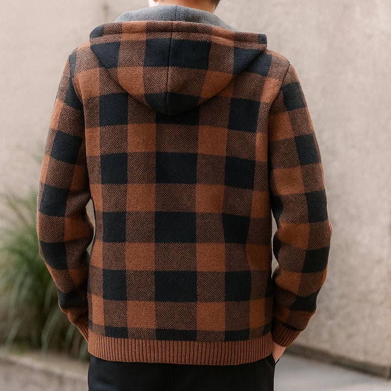 Hooded Jacket – Cotton Blend Check Pattern – Relaxed Fit – Men's Winter Outerwear Australia